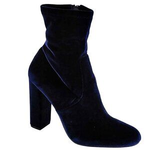 STEVE MADDEN Edit Midnight Blue Velvet Covered Heels Zip Booties 8.5M New No Box